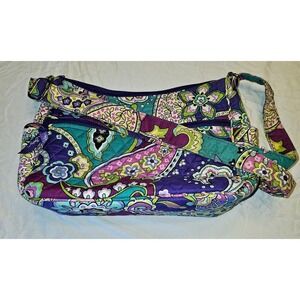 Vera Bradley Quilted Paisley Crossbody Shoulder Bag Purple Teal 12x8x4 Pre-Owned